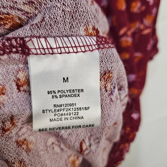 Pinque Cropped Blouse Puff Sleeves Floral Burgundy Size Medium - Picture 5 of 7